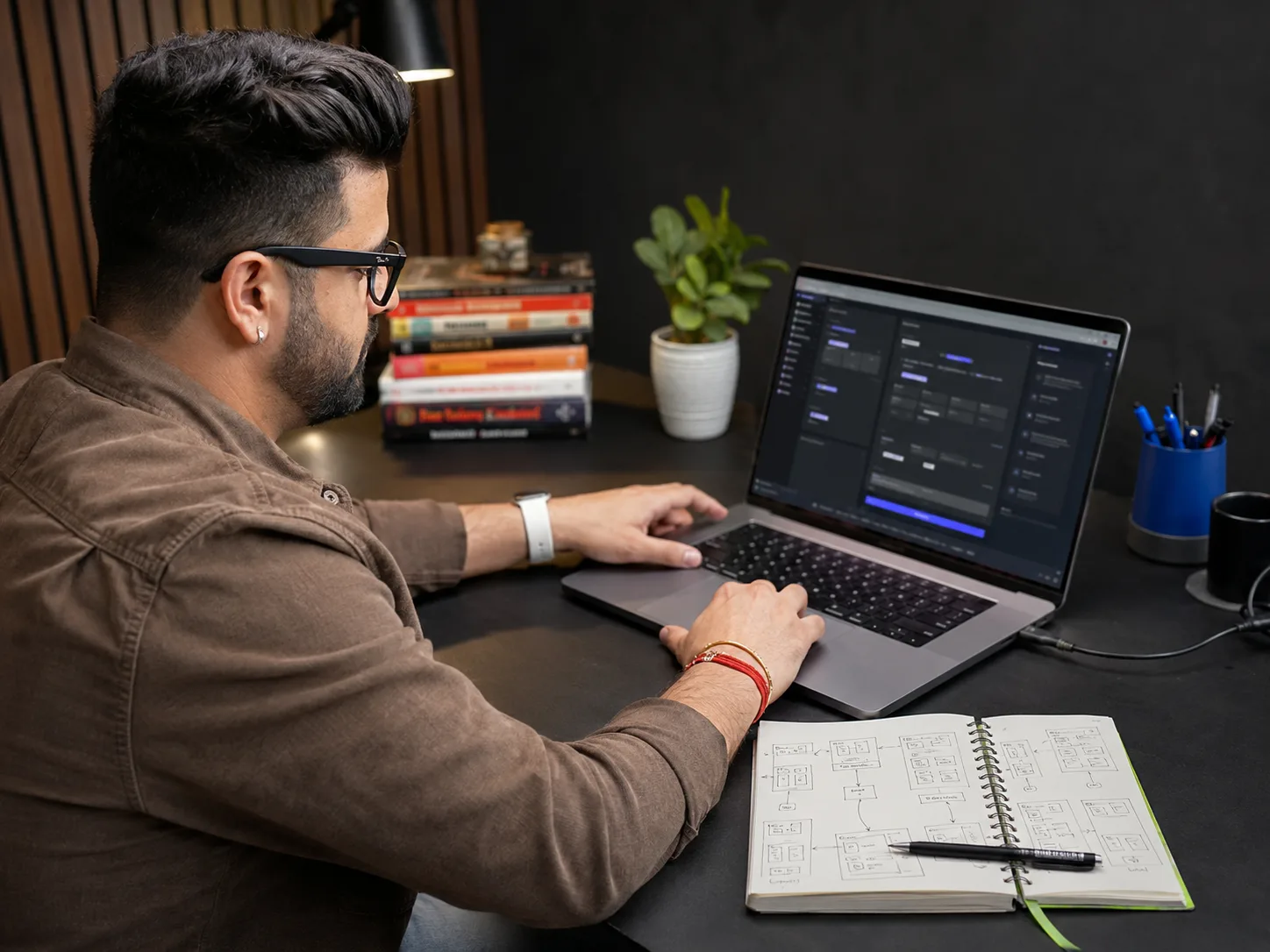 An active AI builder session with a working product on screen