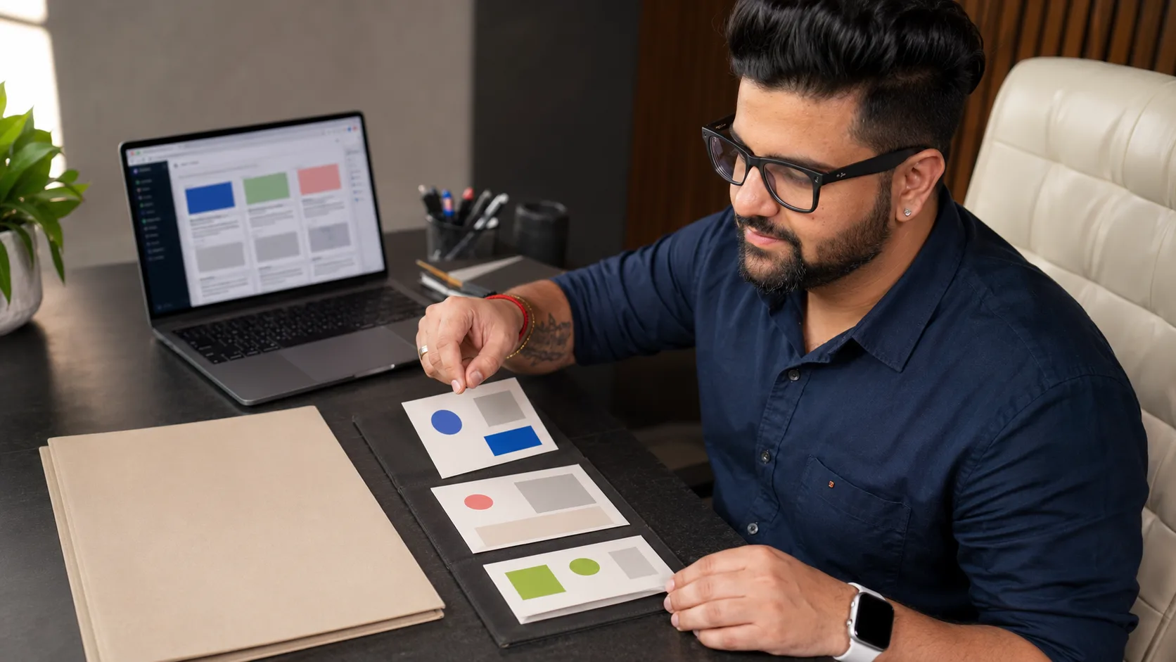 Sahil Khanna holding a finished project portfolio board